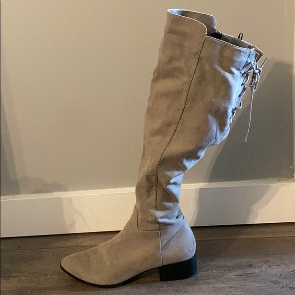 Taupe knee high lace up boot - Picture 2 of 5